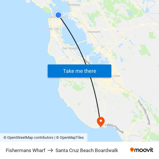 Fishermans Wharf to Santa Cruz Beach Boardwalk map