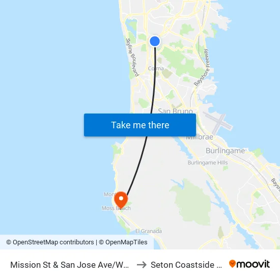 Mission St & San Jose Ave/Wellington Ave to Seton Coastside Hospital map