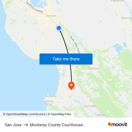 San Jose to Monterey County Courthouse map
