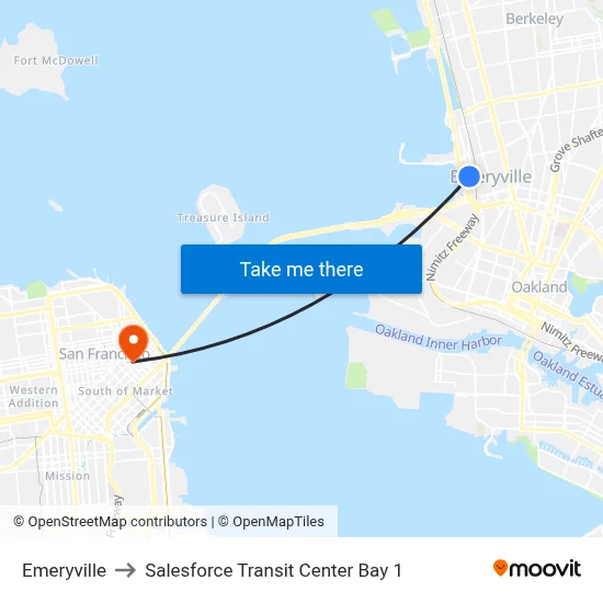 Emeryville to Salesforce Transit Center Bay 1 map