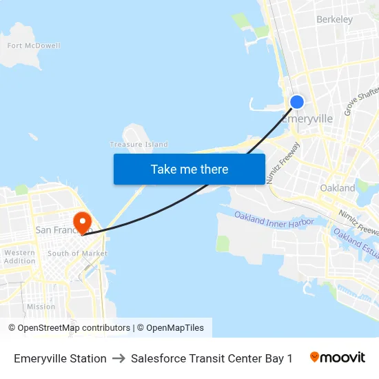 Emeryville Station to Salesforce Transit Center Bay 1 map