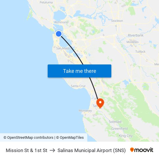 Mission St & 1st St to Salinas Municipal Airport (SNS) map