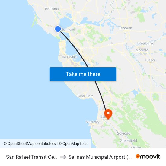 San Rafael Transit Center to Salinas Municipal Airport (SNS) map