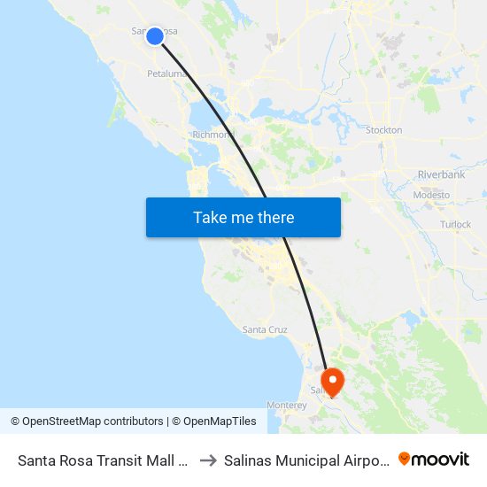 Santa Rosa Transit Mall Terminal to Salinas Municipal Airport (SNS) map
