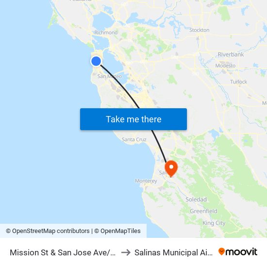 Mission St & San Jose Ave/Wellington Ave to Salinas Municipal Airport (SNS) map