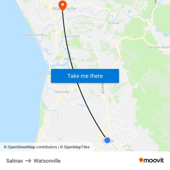 Salinas to Watsonville map