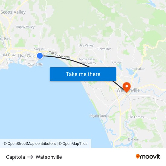 Capitola to Watsonville map