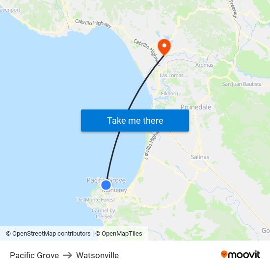 Pacific Grove to Watsonville map
