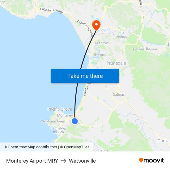 Monterey Airport MRY to Watsonville map