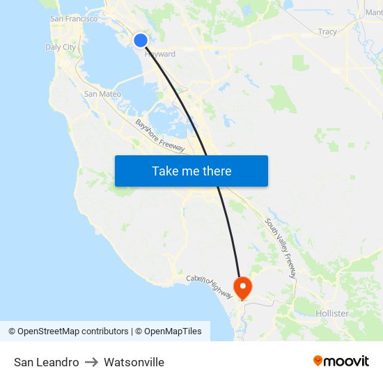 San Leandro to Watsonville map