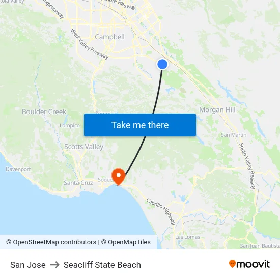 San Jose to Seacliff State Beach map