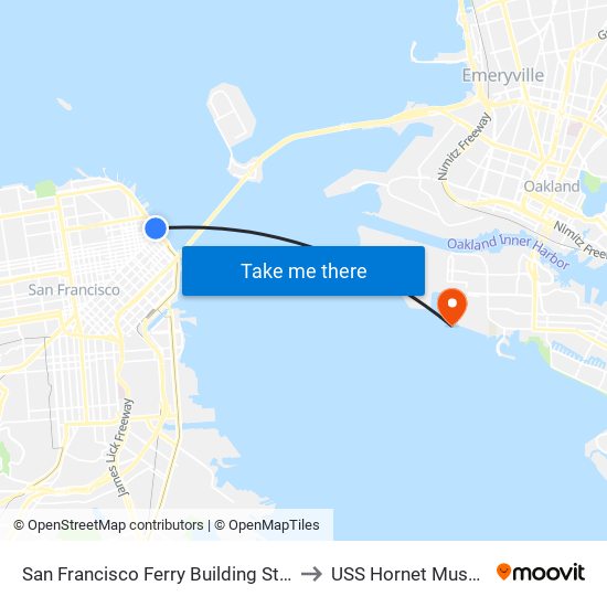 San Francisco Ferry Building Station to USS Hornet Museum map