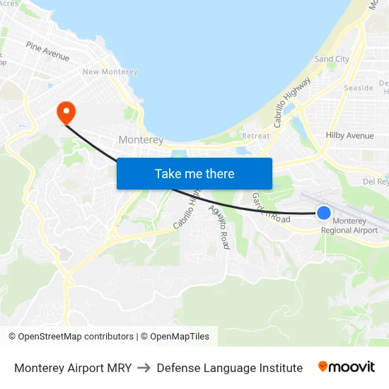 Monterey Airport MRY to Defense Language Institute map