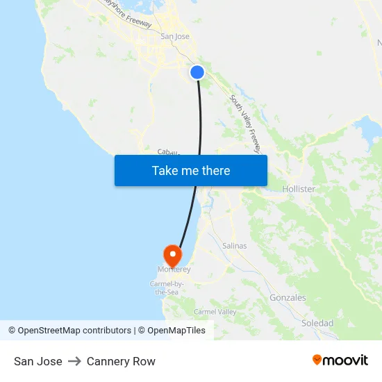 San Jose to Cannery Row map