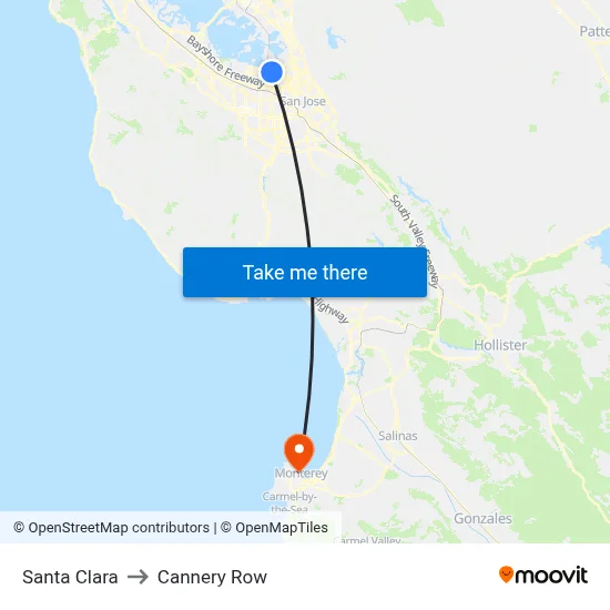 Santa Clara to Cannery Row map