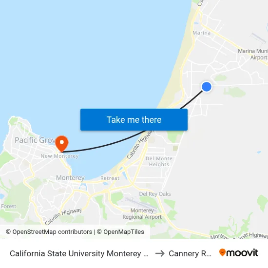 California State University Monterey Bay to Cannery Row map