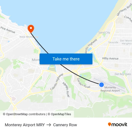Monterey Airport MRY to Cannery Row map