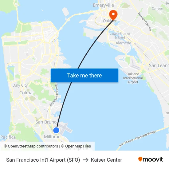 San Francisco Int'l Airport (SFO) to Kaiser Center map