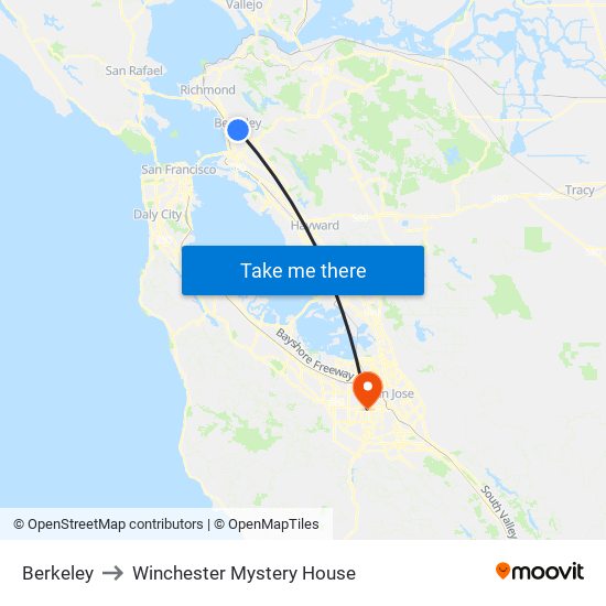 Berkeley to Winchester Mystery House map