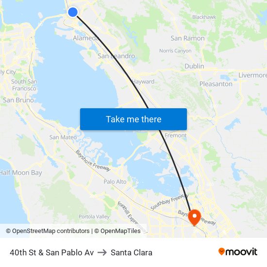 40th St & San Pablo Av to Santa Clara map