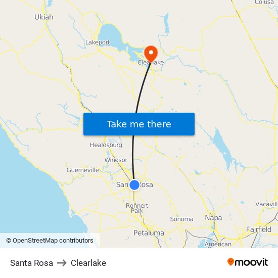 Santa Rosa to Clearlake map