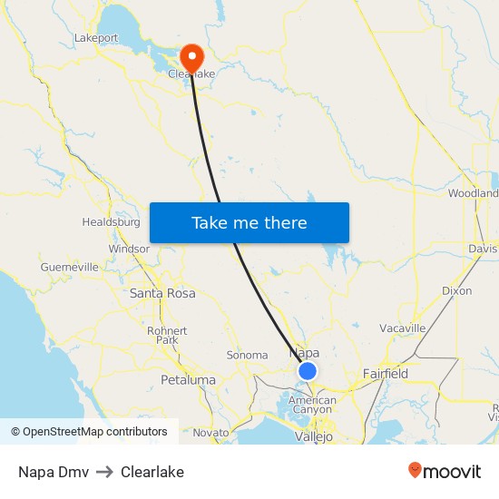 Napa DMV to Clearlake map