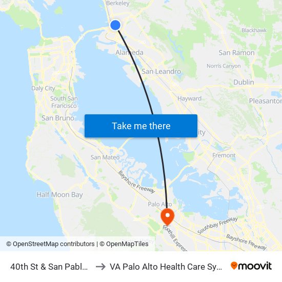 40th St & San Pablo Av to VA Palo Alto Health Care System map