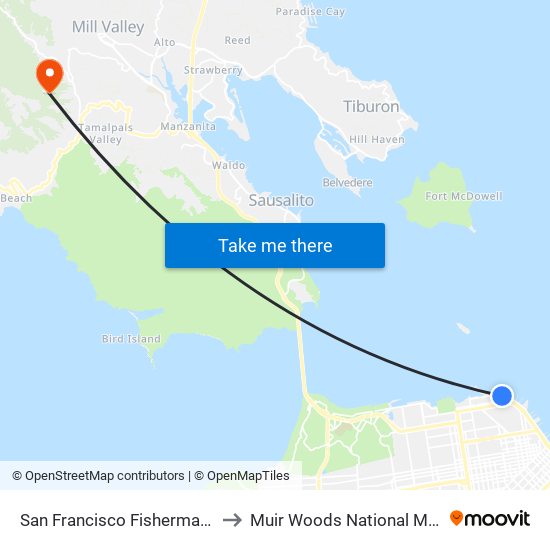 Fisherman's Wharf to Muir Woods National Monument map