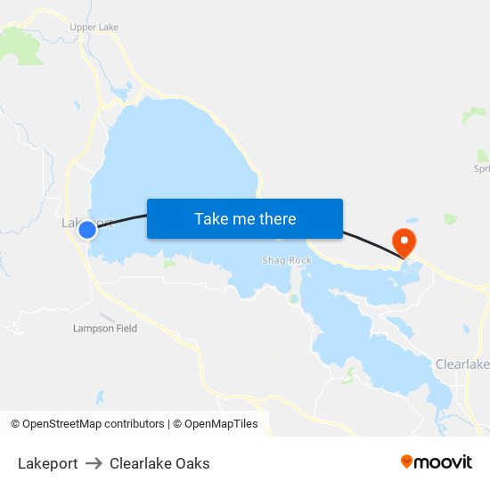 Lakeport to Clearlake Oaks map