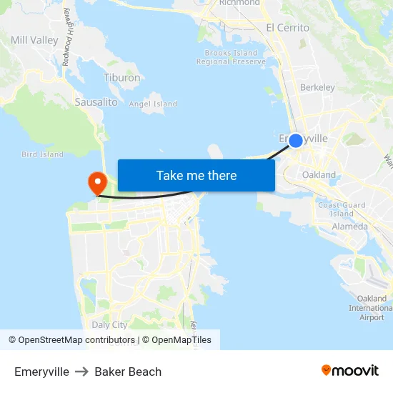 Emeryville to Baker Beach map