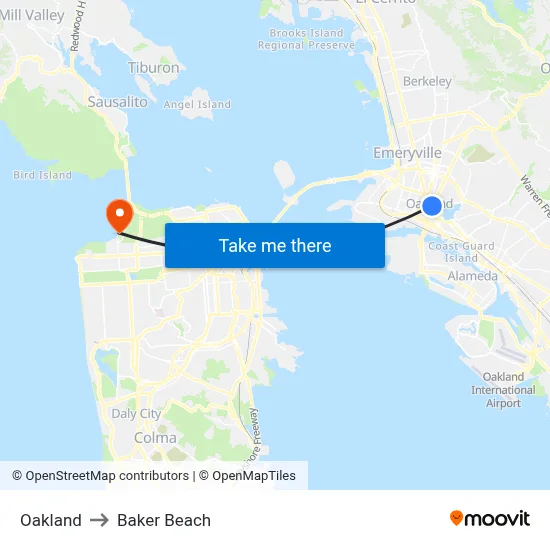 Oakland to Baker Beach map
