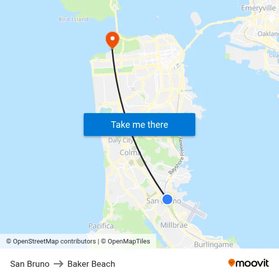 San Bruno to Baker Beach map