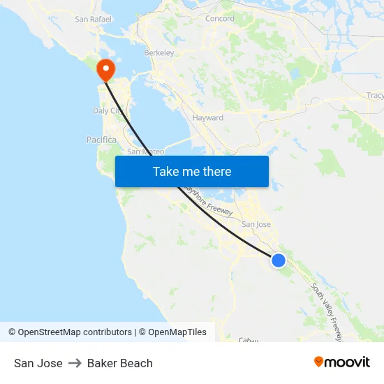 San Jose to Baker Beach map