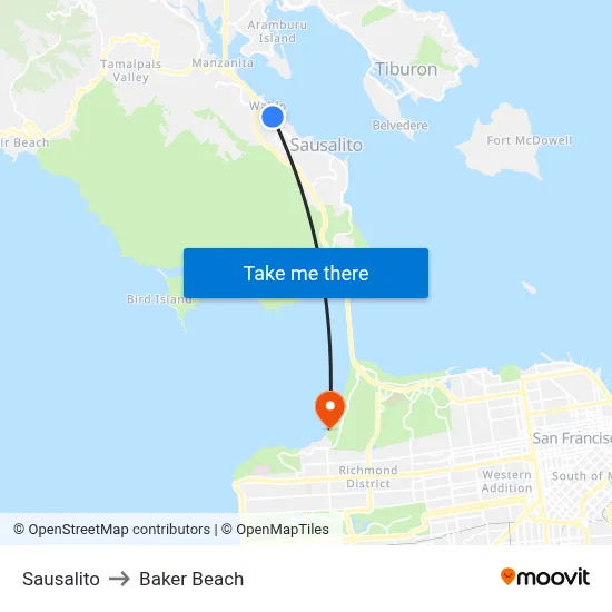 Sausalito to Baker Beach map