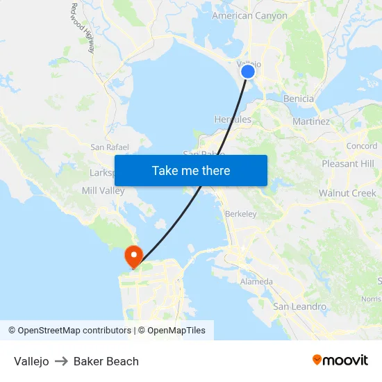 Vallejo to Baker Beach map