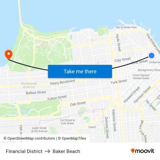 Financial District to Baker Beach map