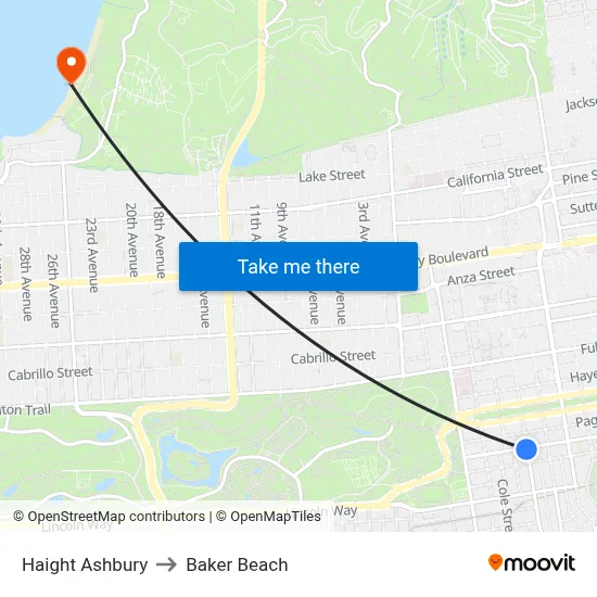 Haight Ashbury to Baker Beach map