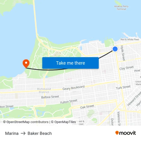 Marina to Baker Beach map