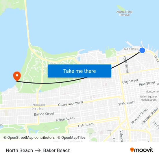 North Beach to Baker Beach map