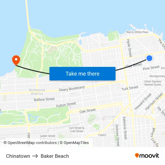 Chinatown to Baker Beach map