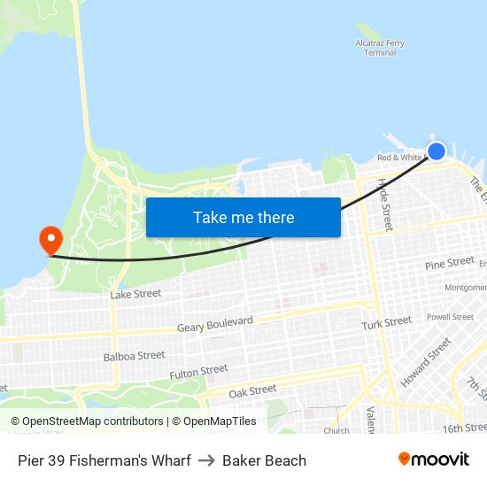 Pier 39 Fisherman's Wharf to Baker Beach map