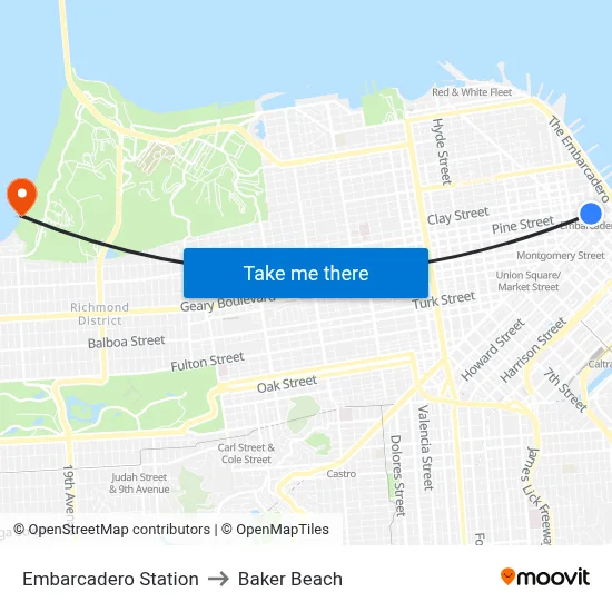 Embarcadero Station to Baker Beach map
