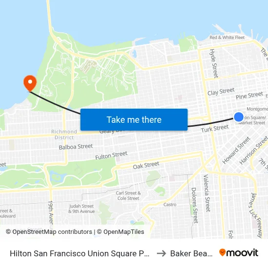 Hilton San Francisco Union Square Pool to Baker Beach map