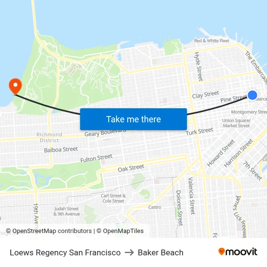 Loews Regency San Francisco to Baker Beach map