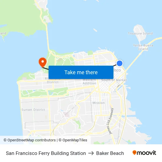 San Francisco Ferry Building Station to Baker Beach map
