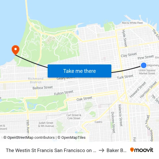 The Westin St Francis San Francisco on Union Square to Baker Beach map
