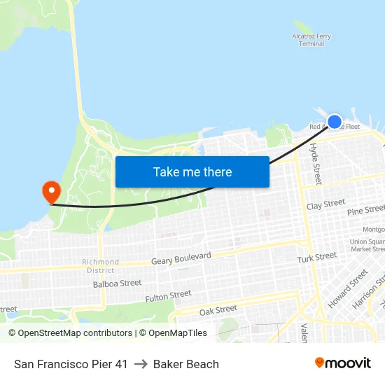 San Francisco Pier 41 to Baker Beach map