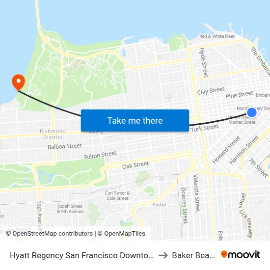 Hyatt Regency San Francisco Downtown to Baker Beach map