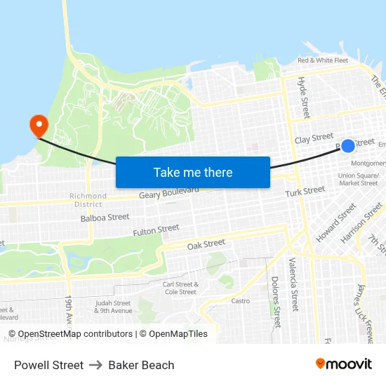 Powell Street to Baker Beach map
