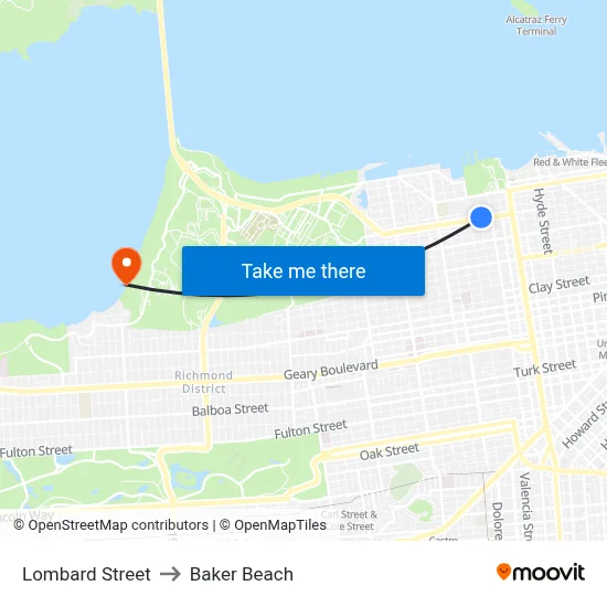 Lombard Street to Baker Beach map
